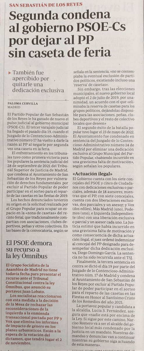 #SomosLaAlternativa Hoy en @abc_es la nueva condena al Gobierno socialista de San Sebastián de los Reyes. Otro varapalo judicial tras llevarle @ppsanse ante los Tribunales. 🧾Noticia en papel en HD para su lectura 👇