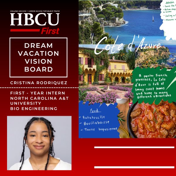 HBCUFirst's tweet photo. Congratulations to our Week #6 Challenge Winner: Cristina Rodriquez ! Thank you for sharing your dream vacation vision board. We love to see you turn your dreams into reality! #ncat #challengeoftheweek #explorepage #hbcufirst 💫 https://t.co/GxcFygg7Ao