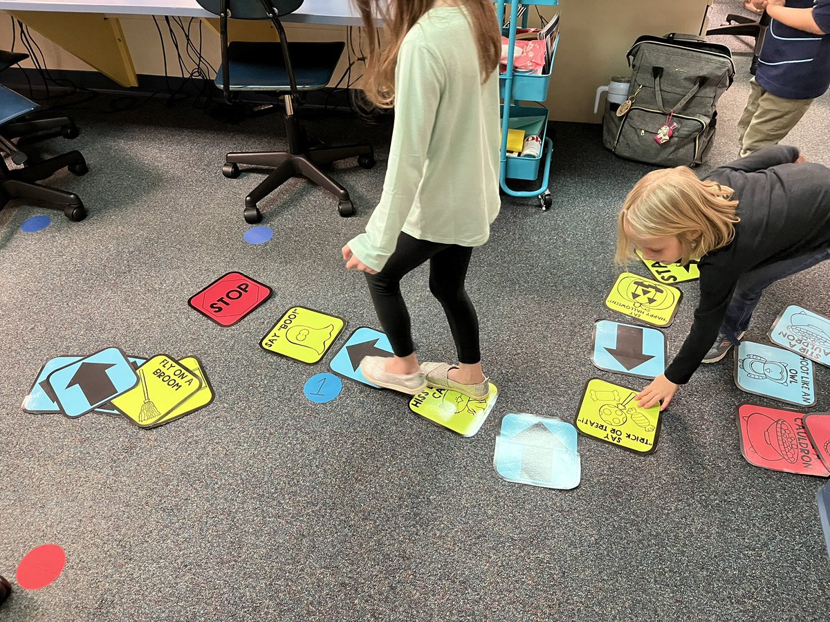 MrsNelsonKBK's tweet photo. @Blackberry302 #Kindergarten learning sequencing and beginning coding with @BrittanyWTweets Halloween Hopscotch Coding.  Ss started using 3 activity cards building up to 5 activity cards!  So much fun!!!  @KanelandKEA @Kaneland302 https://t.co/HUVQls2pi7