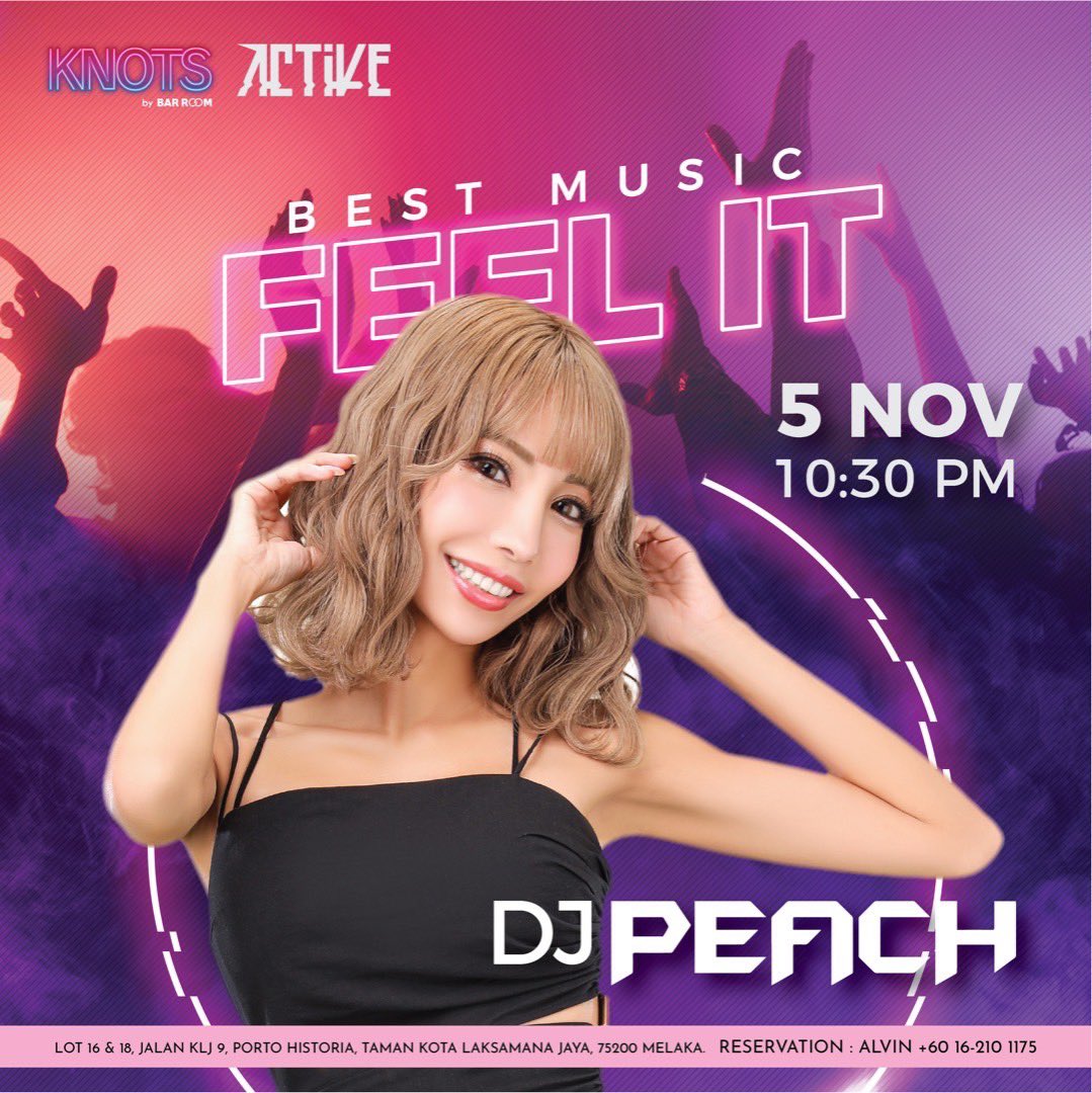 dj_peach_'s tweet photo. 11/5(SAT)マレーシアのマラッカに新しく出来たクラブKNOTS のOpening ShowでのDJ出演が決まりました🔥
今から出演か楽しみで仕方ないです🥹❤️‍🔥

#malaysia #melaca #マレーシア　#マラッカ　#dj #femaledj #djgirls https://t.co/KAnFTRGCcn