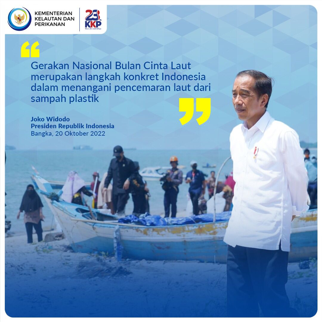 Menurut Jokowi, Gernas #BulanCintaLaut adalah langkah konkret Indonesia dalam menangani pencemaran laut yang bersumber dari sampah plastik di laut

#KKPAccelerate #SaktiWahyuTrenggono #BulanCintaLaut #HUT23KKP