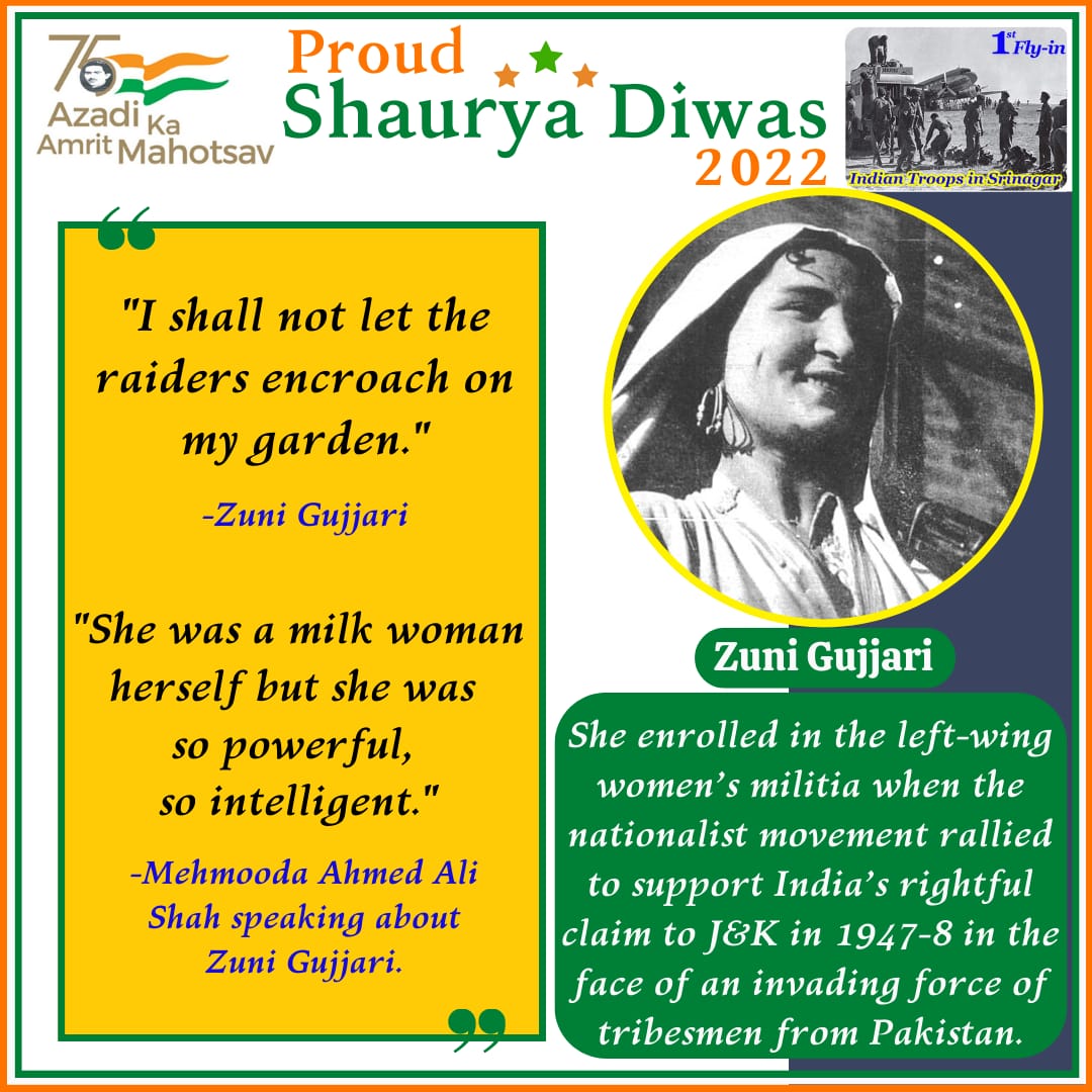 3oPradip's tweet photo. #ShauryaDiwas2022: Role of #KashmiriWomenPower in saving #Kashmir, #Kashmiris &amp; #Kashmiriat after #AccessionDay has been 💪🏻💪🏻👌🏼👌🏼👌🏼. Read about #IamZuniGujjari to bano #AisSairiChiMaqboolSherwani. Jai Hind 🇮🇳 https://t.co/uzxIkqVF00