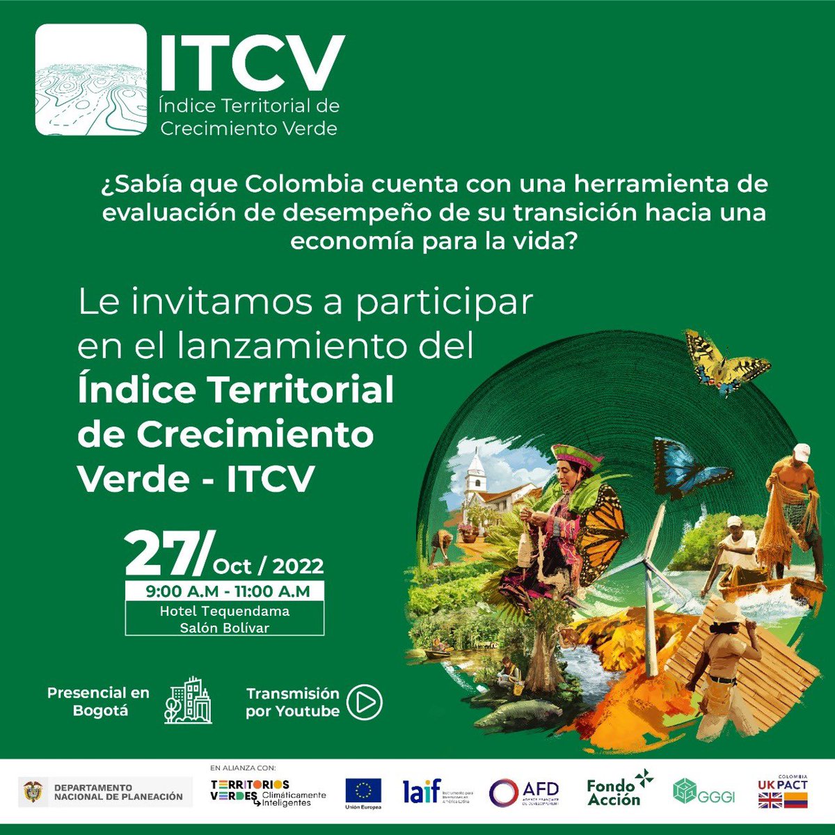 DNP_Colombia's tweet photo. Es mañana 📣
A partir de las 9:00 a.m. el #DNP @GGGICol y @FondoAccion presentarán el Índice Territorial de Crecimiento Verde #ITCV, una herramienta de evaluación subnacional del desempeño en crecimiento verde.
¡Aún te puedes inscribir!
https://t.co/ytNxEUQDNV https://t.co/gtFHMAQPTQ