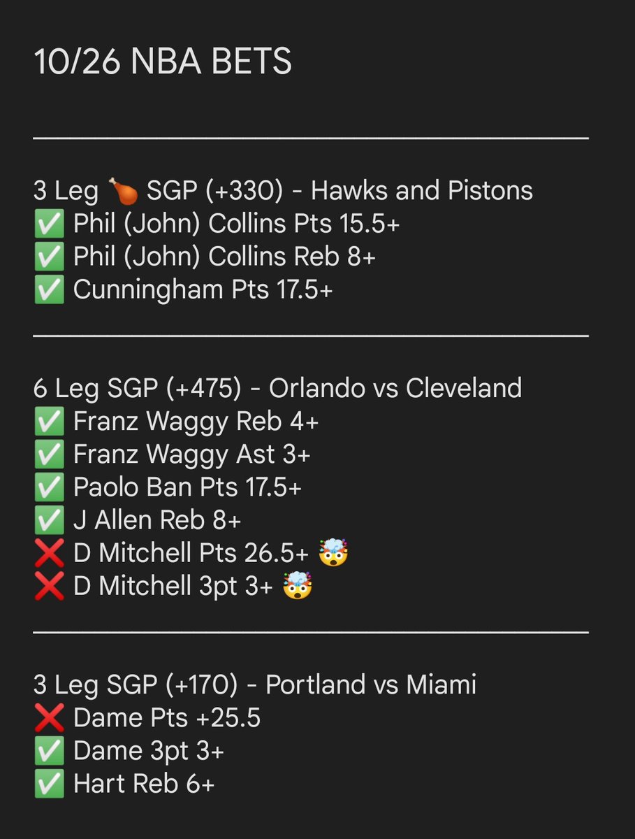 TerryBeeeee's tweet image. 10 for 13 on the day for legs but only cashed in on one due to who knows what happened. Already working on tomorrow's games 👍 #nbaparlay #parlaybets #nbabets #propbets