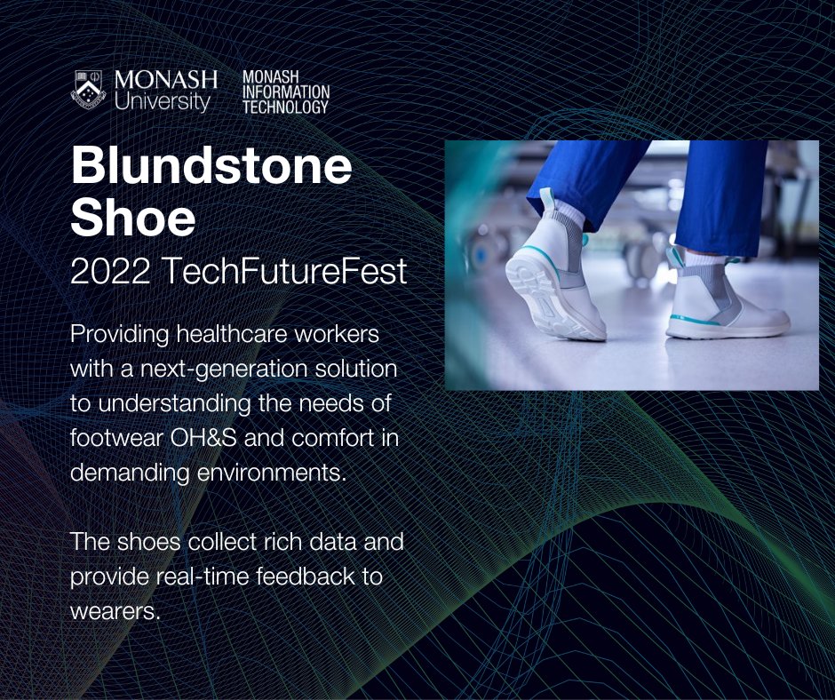 MonashInfotech's tweet image. Another #TechFutureFest project is the Blundstone Shoe - winner of a 2022 Designers Australia Award. It collects rich #data and relays feedback to #healthcare workers. 

See it for yourself: ow.ly/ts6b50Lmj2X
@sensilab_monash @BlundstoneAU @MonashUni