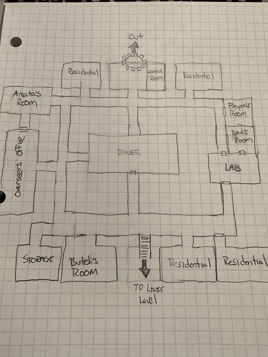 BlueDev's tweet image. My son found an old notebook from my @bethesda days. Included a map of Fallout 3’s Vault 101 and my original map of Bloodmoon’s Solstheim. (Also, these are indistinguishable from my 5th grade D&amp;amp;D maps. Sigh.) #Fallout3 #Morrowind #Bloodmoon