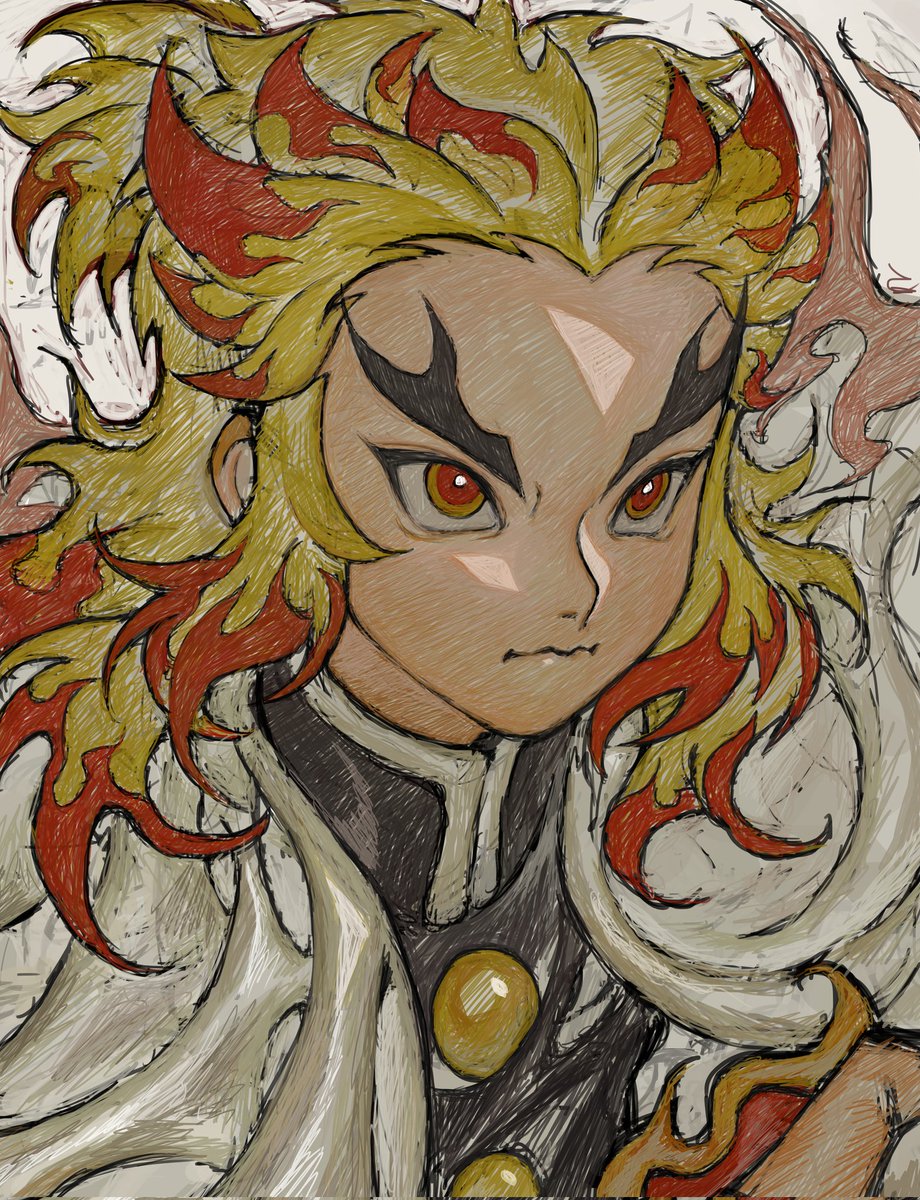 rengoku kyoujurou 1boy forked eyebrows solo male focus demon slayer uniform blonde hair red hair  illustration images