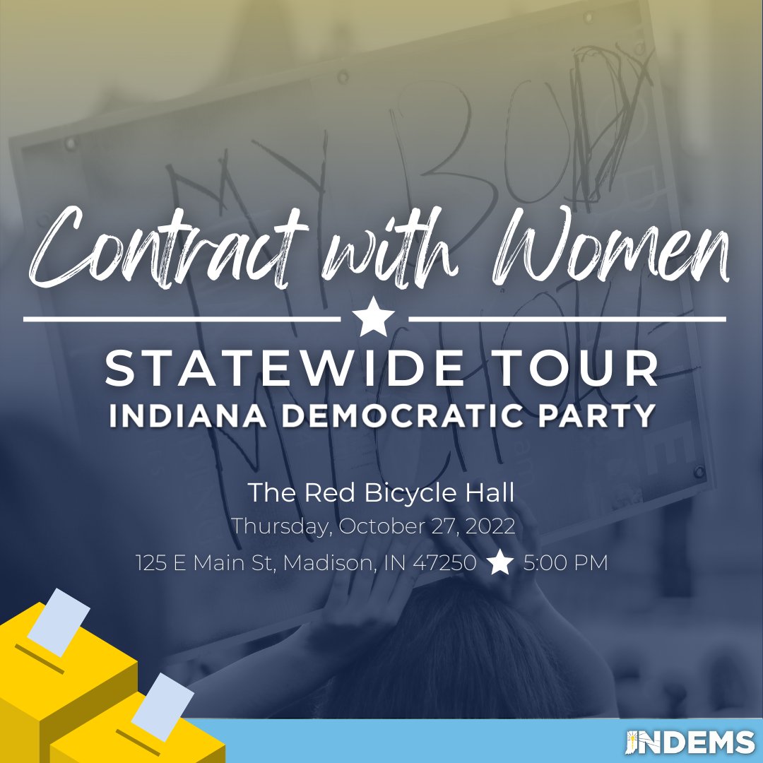 INDems's tweet photo. Join @INDems in Jefferson County tonight for another stop along the #ContractWithWomen tour.

@GoMcDermott, @Hoosiers4Fyfe, @ctowntreva, and @shelliyoder will restore the freedom to choose and deliver on economic issues most important to Hoosiers. See you there! #INSen https://t.co/Bx0aAKjEoG