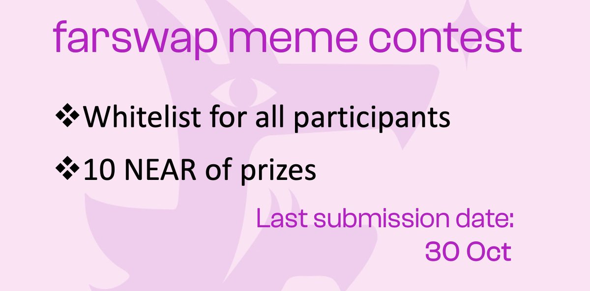 far_swap's tweet photo. REMINDER: meme contest is still going, increase by 100% your chance to be whitelisted for the late testnet phase and get the rewards!
more information: https://t.co/nSWIivZM4R
#Testnet #farswap #NEARProtocol #token https://t.co/yiAS3g67XW