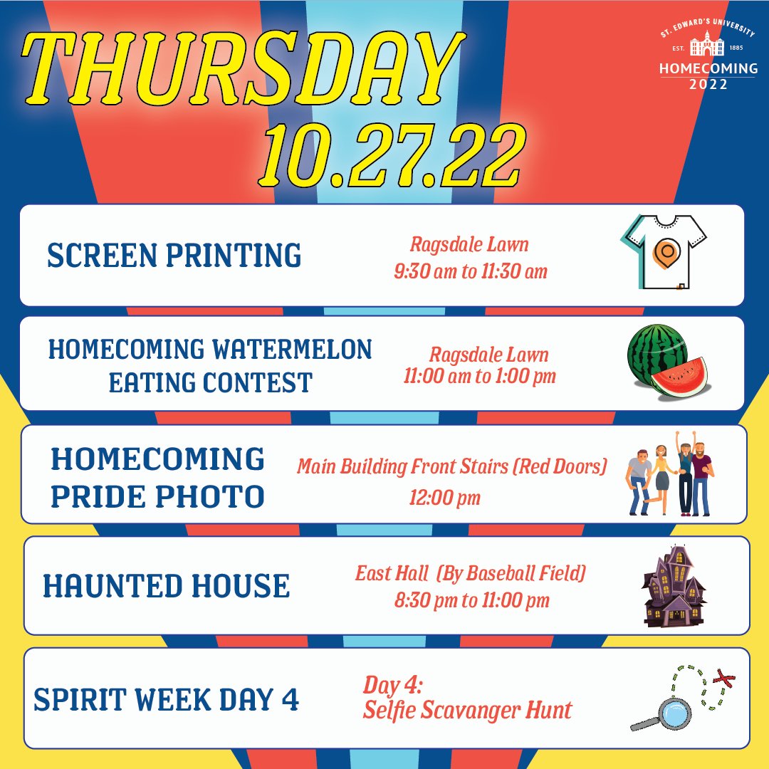 seu_involvement's tweet photo. It's Thursday on the Hilltop which means it's time for Selfie Scavenger day and a host of events that will happen once the sun rises over campus. 

#HilltopHC #ToppersUp https://t.co/9c3M4AzvpH