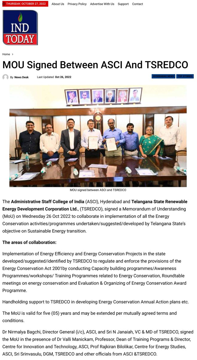 ASCIMEDIA's tweet photo. Media Coverage on @ASCIMEDIA’s MoU with Telangana State Renewable Energy Development Corporation (@TSREDCO1, @TS_REDCO)
@TelanganaCMO @bagchinirmalya  @jagadishTRS @RajkiranAtasci @ysathishreddy @PavanParnandi @SidduRamakanth https://t.co/Vpm48A6rbC