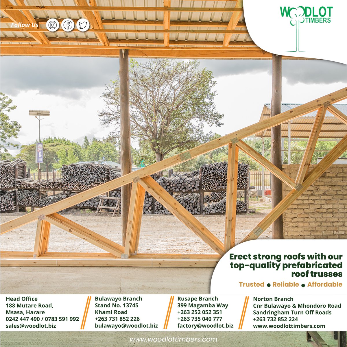 woodlottimbersz's tweet photo. Erect strong roofs with our top-quality prefabricated trusses. Make your order today.
#msasa #timber #trusses #rooftrusses #structuraltimber #poles #treatedpoles https://t.co/cnUBXQASU2