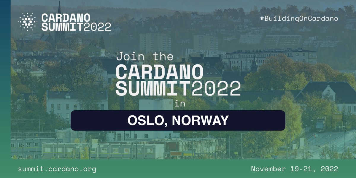 Cardano_CF's tweet photo. 📍 Oslo, Norway 🇳🇴

We’re excited to announce the Cardano Summit 2022 is coming to Oslo! 🎉 

Join us at Storgata 38 for an exciting day discovering some of the awesome projects #BuildingOnCardano.

🎟 Register 👉 https://t.co/Lwh9JSdVJp

 #CardanoCommunity https://t.co/lpLMX5rkvH