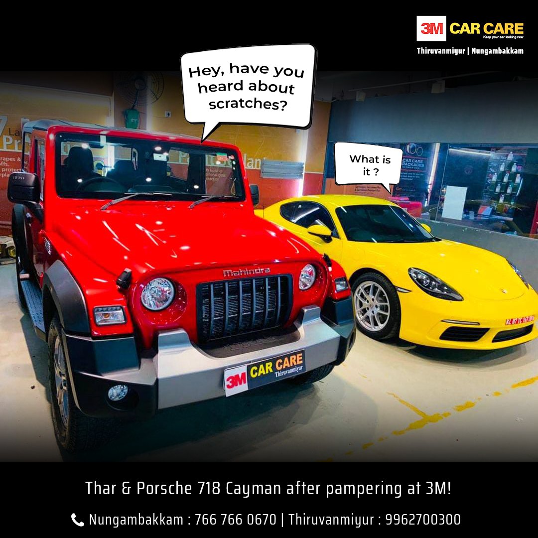 Not a chance would they know!🤷‍♀️

Our four-wheeled friends would have never gotten a chance to witness that. 😎
 
Thanks to #CeramicCoating! ❤️

#3MCarCare #3MCares #CarCare #CarsIndia #3MNungambakkam #3MThiruvanmiyur #PPF #PaintProtectionFilm #CarDetailing #Mahindra #Porsche