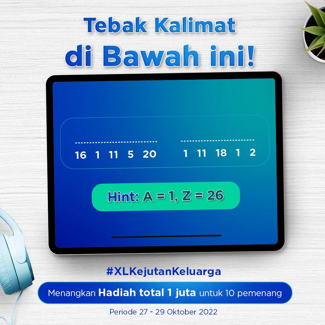 ✨ KUIS #XLKEJUTANKELUARGA✨

Tebak kalimat dan menangkan saldo e-wallet 1 juta untuk 10 pemenang

Caranya:
• Follow semua akun sosmed <a href="/myXL/">XL</a>
• Tulis jawaban sebanyak-banyaknya dan sertakan hashtag #XLKejutanKeluarga &amp; #WeAreMore
• Periode 27 - 29 September 2022

Gassss!