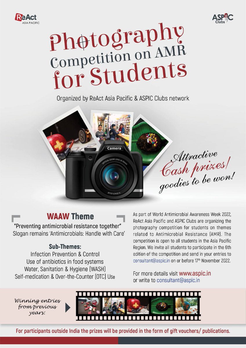 ASPIC clubs (@aspicclubs) on Twitter photo 6th edition of the #Photography #competition for #students on #AMR as part of #WAAW'22 . Send in your entries to consultant@aspic.in on or before 17th Nov. For more details visit aspic.in 6th edition of the #Photography #competition for #students on #AMR as part of #WAAW'22 . Send in your entries to consultant@aspic.in on or before 17th Nov. For more details visit aspic.in
