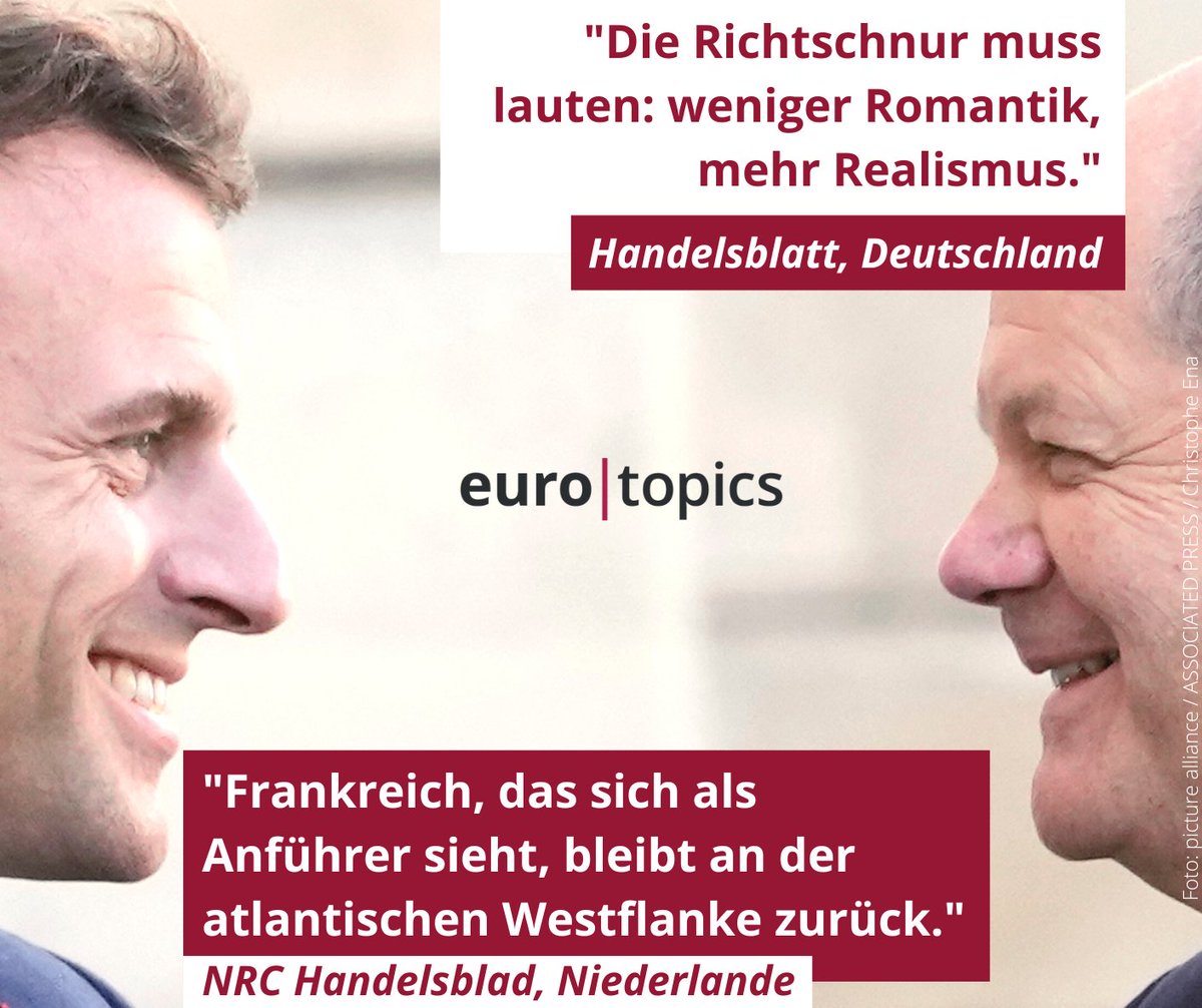 Nach dem Mittagessen zwischen #Macron und #OlafScholz schaut Europas Presse auf den französisch-deutschen Motor. ⏩  eurotopics.net/de/290696 

@luukvmiddelaar  | <a href="/washingtonski/">Gregor Waschinski</a>