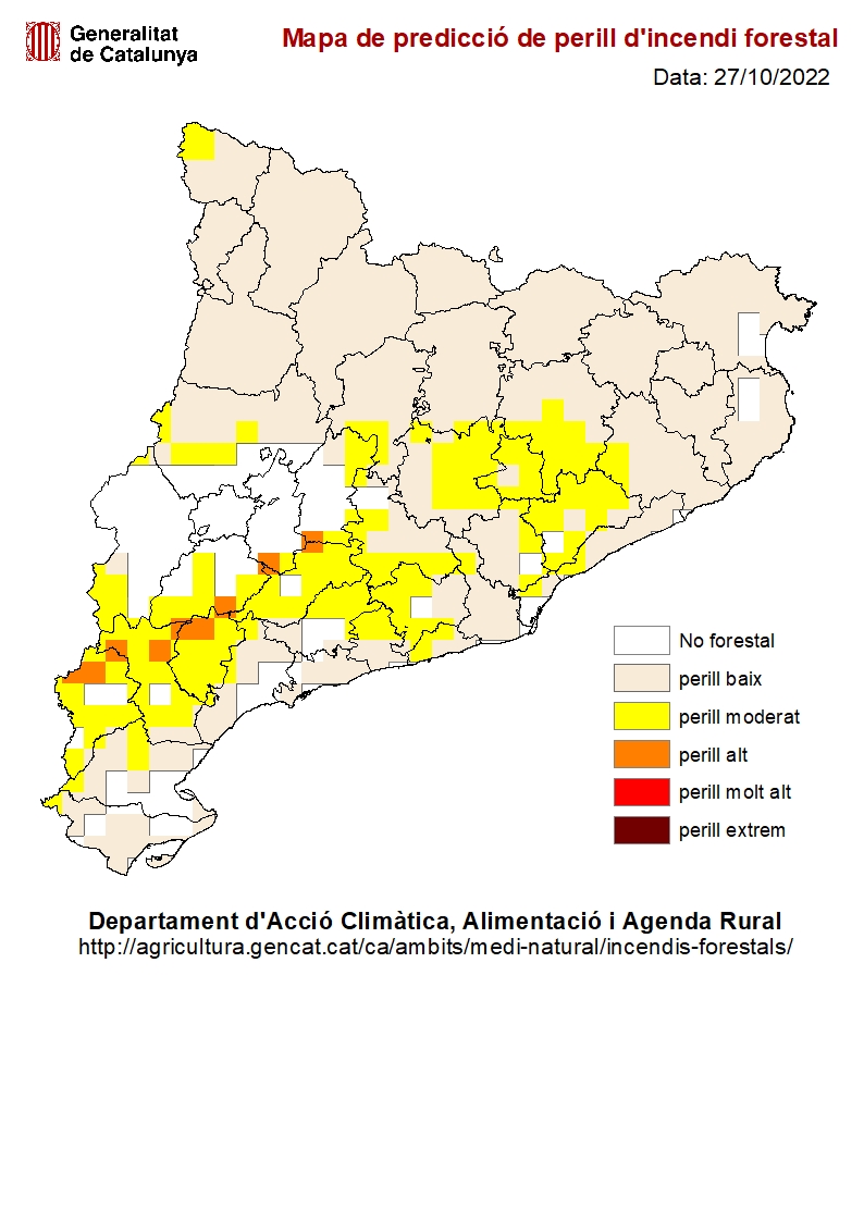 Mapa de predicció de perill d'incendi forestal 27/10/2022