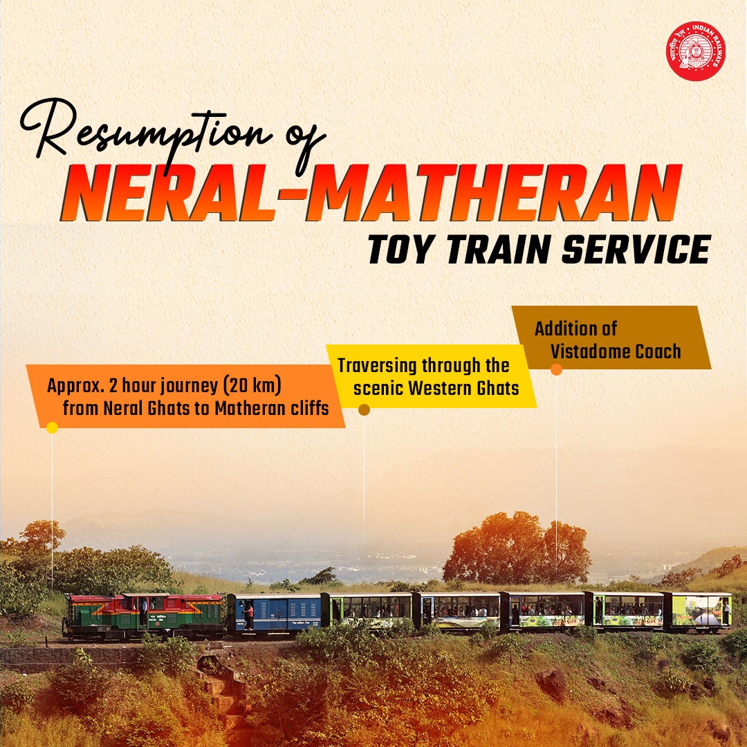 raosaheboffice's tweet photo. Neral-Matheran Toy Train is back on track!

Revised timings of Neral-Matheran Toy Train Services &amp; Aman Lodge-Matheran Shuttle Services.

@RailMinIndia https://t.co/GdMQSM46zH