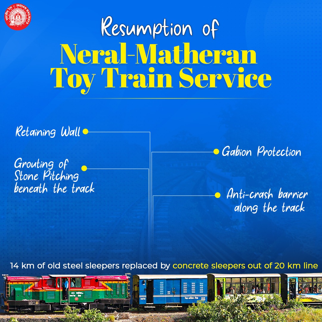 raosaheboffice's tweet photo. Neral-Matheran Toy Train is back on track!

Revised timings of Neral-Matheran Toy Train Services &amp; Aman Lodge-Matheran Shuttle Services.

@RailMinIndia https://t.co/GdMQSM46zH