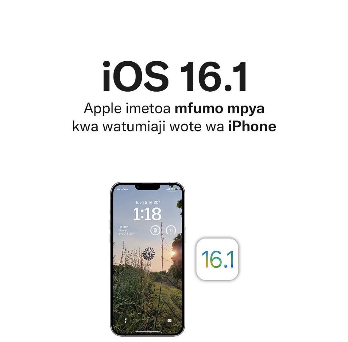 gadgetboxtz's tweet image. KARIBU SASA TUKUSAIDIE KUFANYA UPDATE YA SIMU YAKO KWENDA iOS mpya ya 16.1✅

- Faida yake kuu hii iOS mpya imekuja na vitu vingi vipya na pia imekuja kuFIX matatizo baadhi yaliokuwa yamejitokeza baada ya ku-update kwenda iOS 16.0

Update nasi @gadgetboxtz kwa Tshs. 10,000/= tu