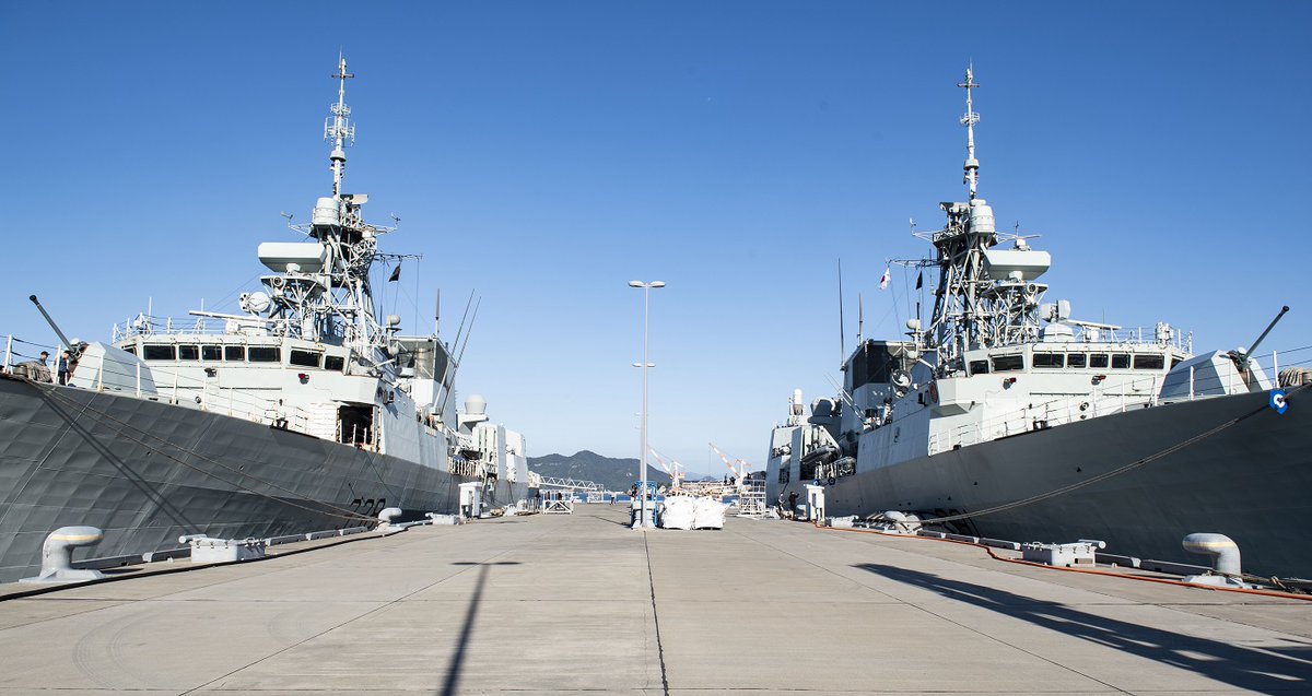 @HMCSWinnipeg with her sister ship HMCS Vancouver in Kure, Japan during #OpPROJECTION. Photos: S1 Melissa Gonzalez @RoyalCanNavy #strengthofmany @Cfoperations @HMCSNCSMVan