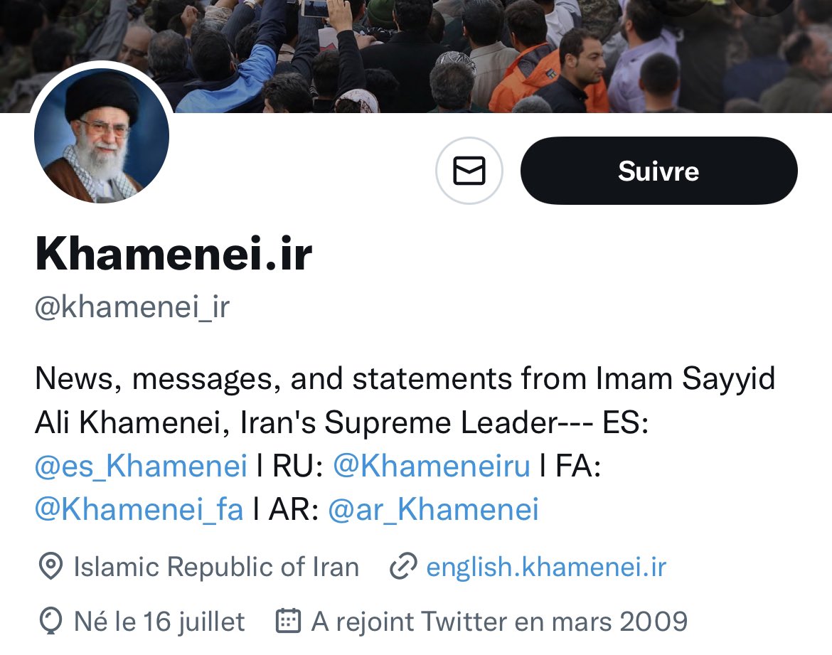 SophiaAram's tweet photo. Alors qu'il interdit à 83 M d'iraniens d'accéder à Twitter, cet enturbanné de @khamenei_ir dispose d'un compte et de ses 9 M d'abonnés pour répandre sa propagande et son antisémitisme pendant qu'il réprime dans le sang la révolution qui le balaiera. https://t.co/okBa2HPuld