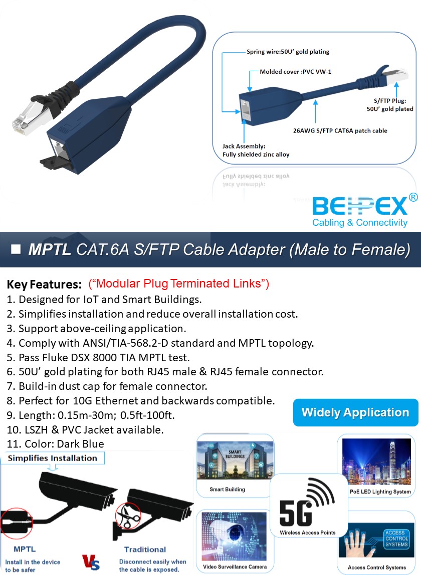 behpex's tweet photo. #BEHPEX® #SmartLAN
#MPTL (Modular Plug Terminated Links) CAT.6A S/FTP Cable Adapter
#Application:
BEHPEX MPTL Cable Adapter is used to video surveillance cameras, wireless access points, access control systems and PoE LED lighting systems
#RJ45·Male·to·Female #IoT #Smart·Building https://t.co/A4wtxWtxus