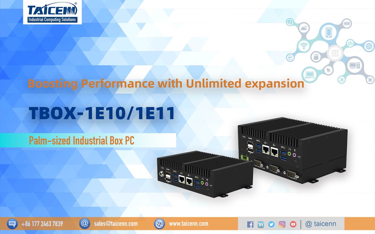 Taicenntech's tweet photo. The TBOX-1E10/1E11 are modular concept designed & manufactured, ultra-compact small size industrial #Mini #BoxPC series. In its limited space, it delivers rich IO interfaces.
#TAICENN #Fanless #Automation #IoT #Gateway #Industry40 #Embedded #Embeddedsystem #TBOX #Pocketsize https://t.co/aaRpgmZsO7