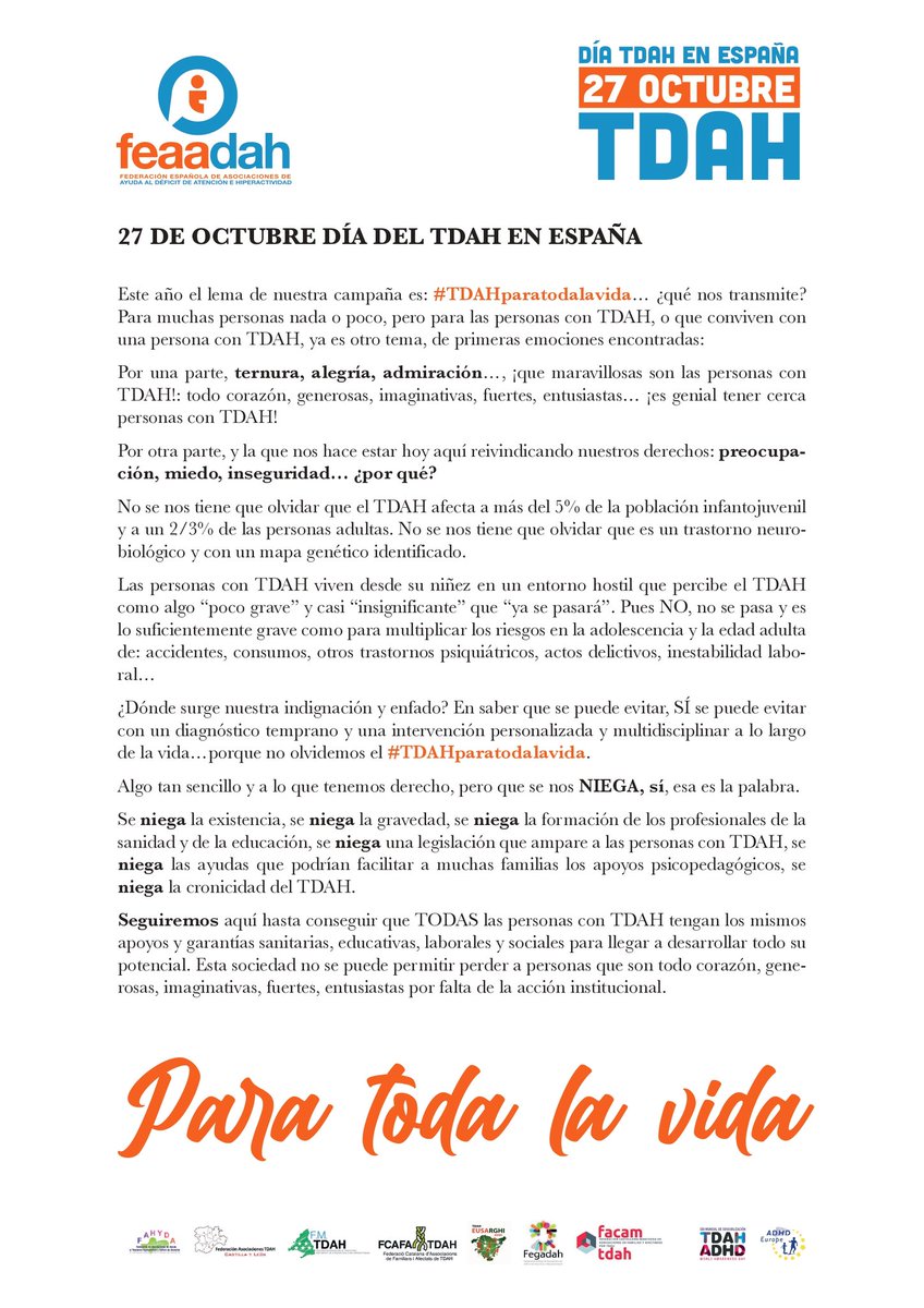 Hoy es el Día Nacional del TDAH. 🧡

¡Estás a tiempo de SUMARTE! ➕

HAZTE LA FOTO CON EL PÓSTER Y COMPÁRTELA EN TUS REDES CON #tdahparatodalavida 🧡🧡

#tdah #tdahparatodalavida #27O #27OTDAH #dianacionaldeltdah