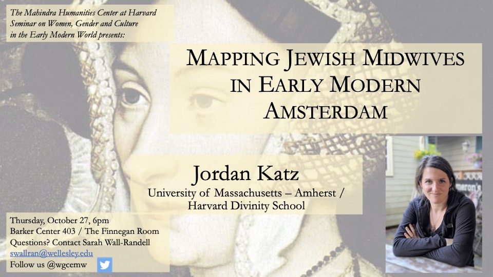 Join us tonight, Thursday 10/27, at 6pm in Barker Center  403 (12 Quincy St, Cambridge) as we host JORDAN KATZ <a href="/jordanrkatz/">Jordan Katz</a> on Jewish midwives in early modern Amsterdam! Our first in-person seminar in 2.5 years! The goldfish and Pinot Grigio will be there -- will you?