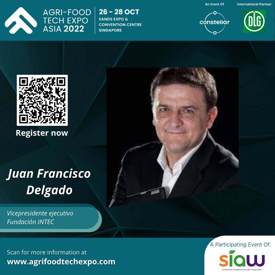 Smart_Agrifood's tweet photo. 📌Mañana viernes a las 12:00 pm horas en #Singapur (6:00 am en España), nuestro vicepresidente ejecutivo @Juanfradelgado intervendrá como ponente en Agri-food Tech Expo Asia.
https://t.co/r72eYJAbmG
#AFTEA #AFTEA22 #AgrifoodTechExpoAsia #Constellar #foodtech #b2b https://t.co/nIdHaqsmp3