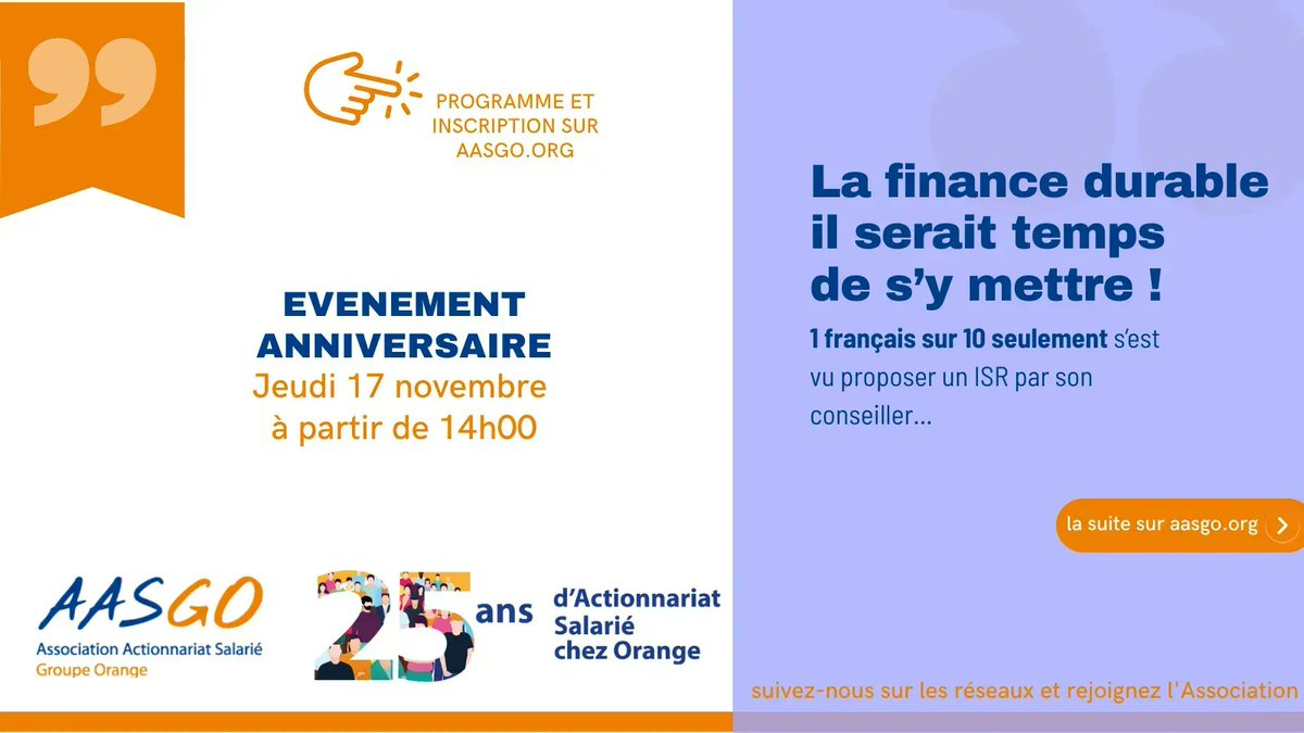 En 2022, 1 Français sur 5 détient un produit ISR contre 1 sur 6 en 2021

Si les sujets de l'épargne vous intéressent, 𝐫𝐞𝐣𝐨𝐢𝐠𝐧𝐞𝐳-𝐧𝐨𝐮𝐬 𝐥𝐞 𝟏𝟕 𝐧𝐨𝐯𝐞𝐦𝐛𝐫𝐞 𝐚̀ 𝐩𝐚𝐫𝐭𝐢𝐫 𝐝𝐞 𝟏𝟓 𝐡 ! 
➡️Inscription à l'événement : bit.ly/3DxS3fr

#Epargne #Orange