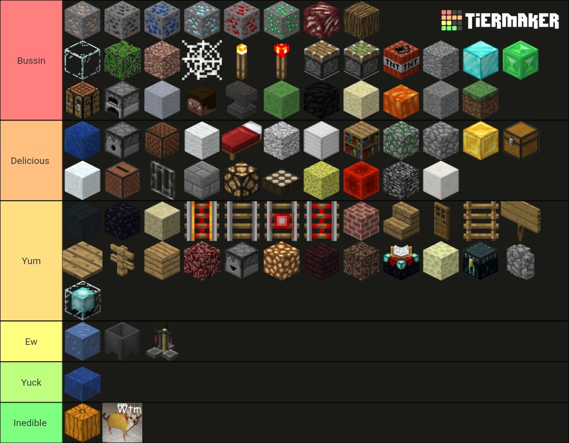 I decided to make a tier list on Minecraft blocks : r/MinecraftMemes