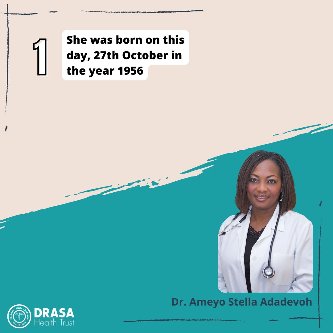 drasatrust's tweet photo. #OnThisDay in 1956, Dr. Ameyo Stella Adadevoh (OON) was born.

Here's a thread of 6 facts that you should know and share about her.

#DrAdadevoh #DrAmeyoStellaAdadevoh #Ebola https://t.co/iba6js0DP9