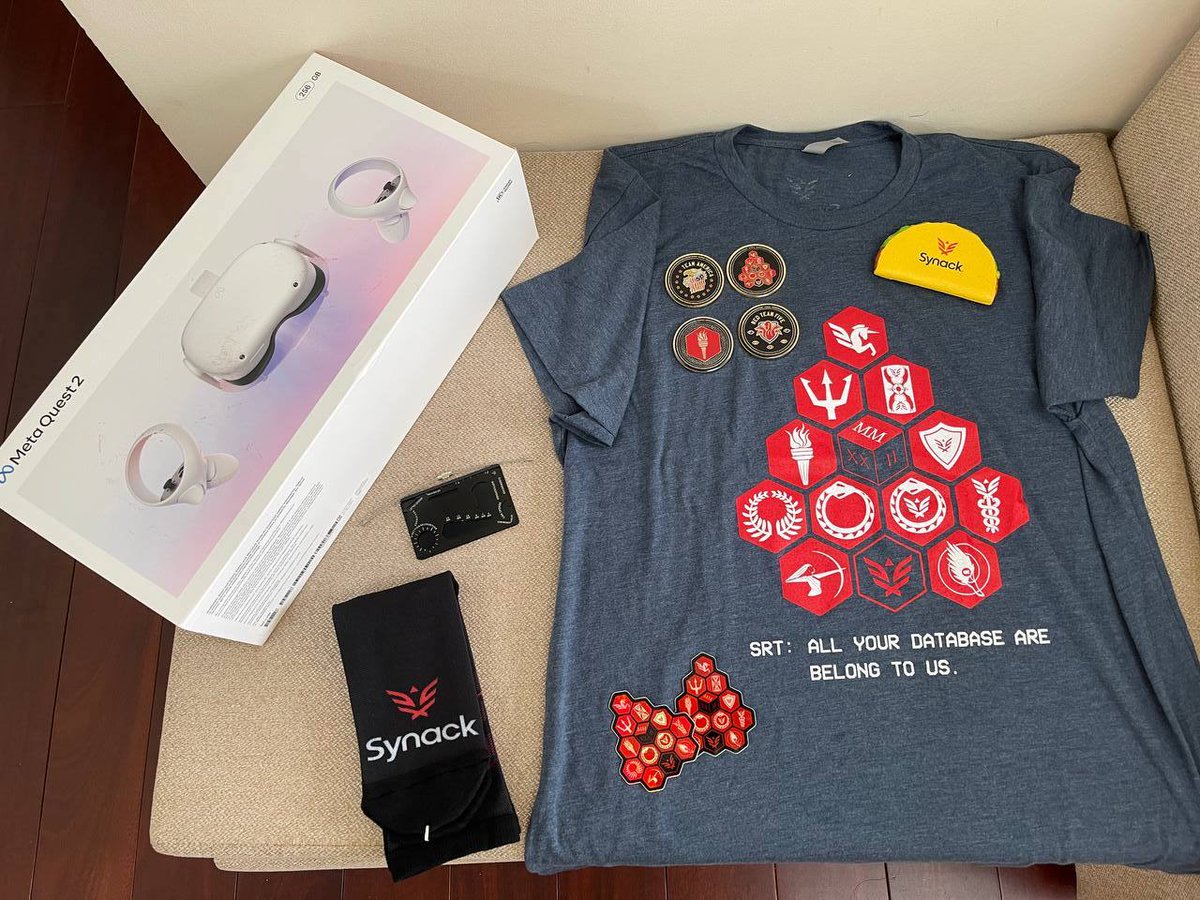 jkana101's tweet photo. My 2021 recognition swag pack from @SynackRedTeam 😆 https://t.co/9Jaw0fKnFA