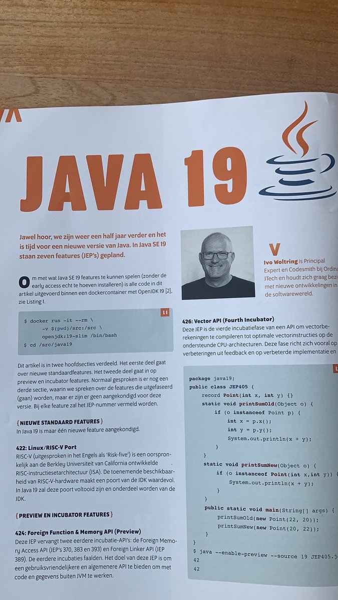 IvoNet's tweet image. My article about #Java 19 is published in the @nljug @JavaMagazineNL. If you are Dutch… enjoy. Hope y’all like it.