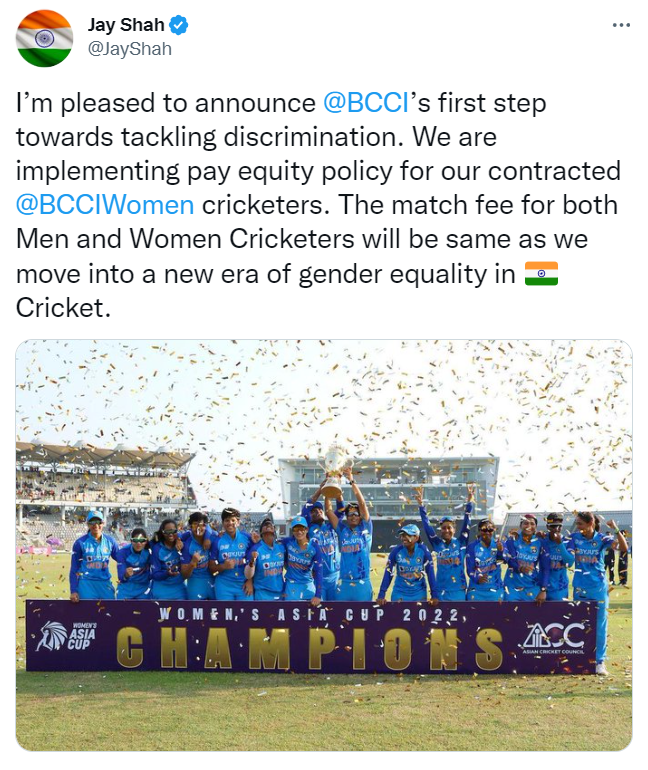 ANI on Twitter "BCCI announces the implementation of pay equity policy
