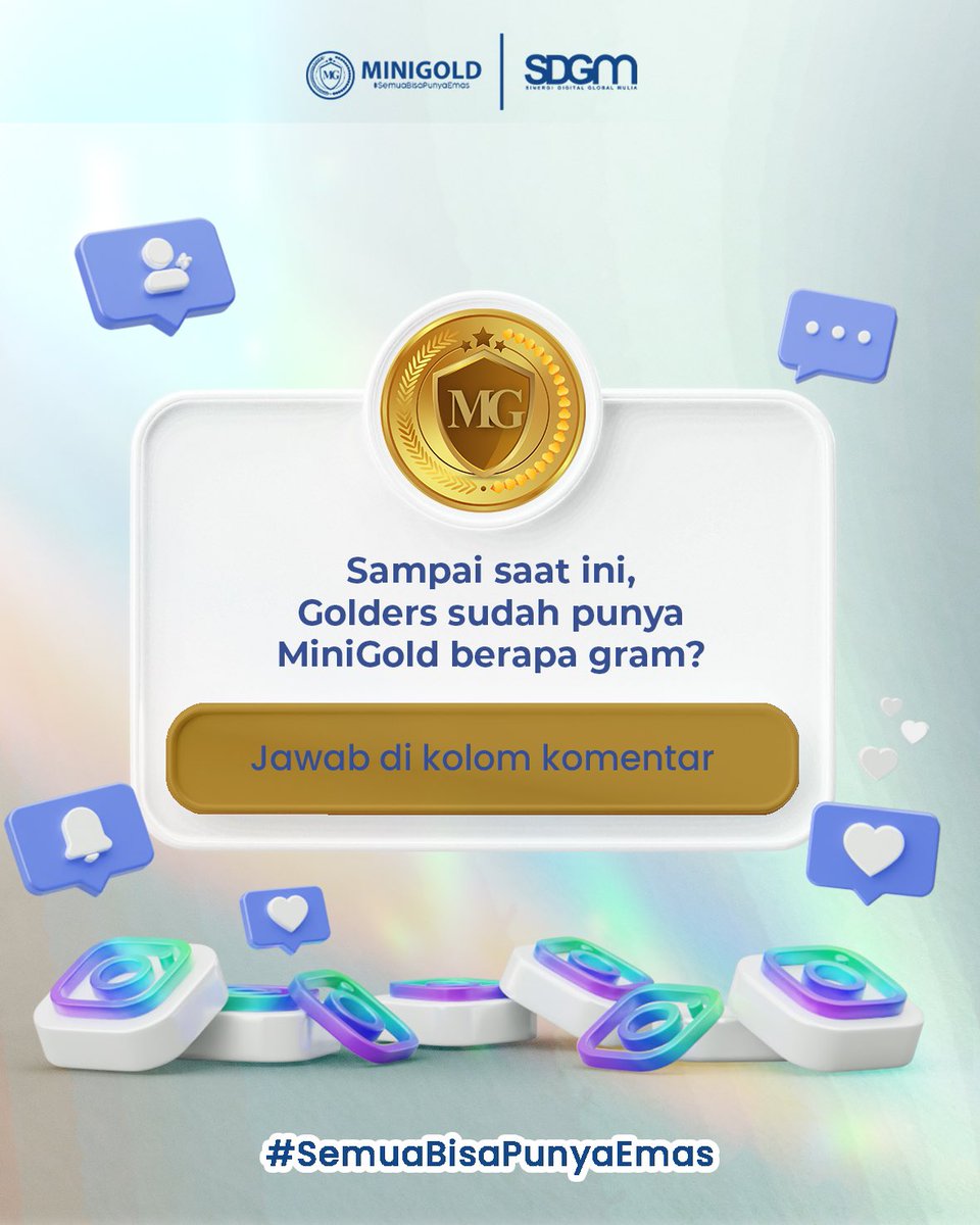 MiniGoldID's tweet photo. Yuk absen Golders, dari awal MiniGold berdiri sampai sekarang sudah punya tabungan MiniGold berapa gram? 😏

Goldmin mau tau dong, tulis di kolom komentar ya Golders. 🤩

MiniGold is MyGold. Dengan MiniGold #SemuaBisaPunyaEmas https://t.co/gl7ykwvjrF