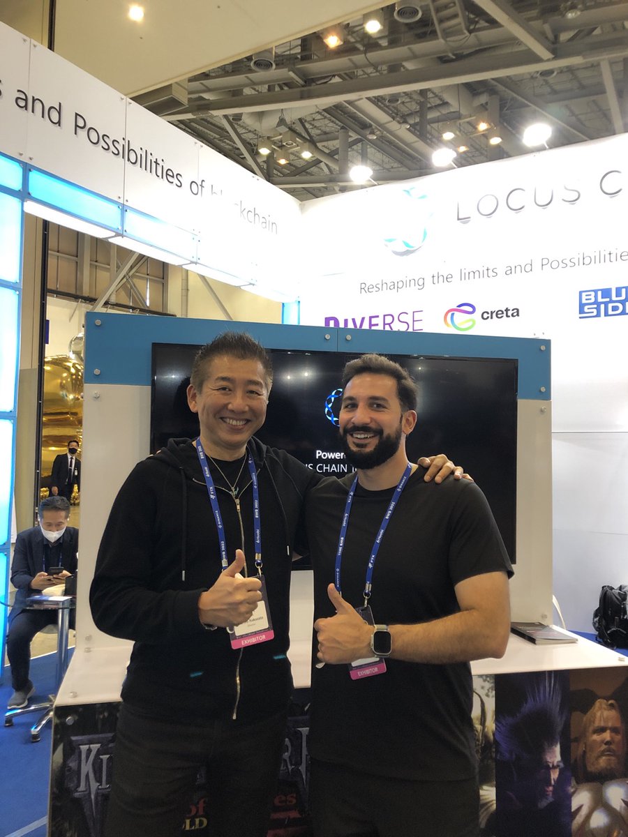 LocusChain's tweet photo. First Day of #BWB2022!

Ray and Alex, Executives of #CRETA, #LocusChain's mega #DApp #Metaverse_Platform has come visited Locus's exhibit booth😀

Big Smile! 😊

#LocusChain #CRETA #Metaverse #BWB2022 https://t.co/3o5850SUUY