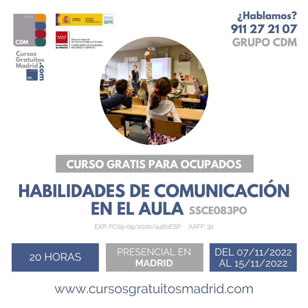 Consigue unas clases productivas y que los alumnos se mantengan atentos en todo momento 👏

¿Cómo? Con nuestro #cursogratis de HABILIDADES DE COMUNICACIÓN EN EL AULA 🧑‍🏫 prioritario para trabajadores.
No te quedes sin tu plaza, haz la preinscripción aquí 👇
bit.ly/3W5CHpN
