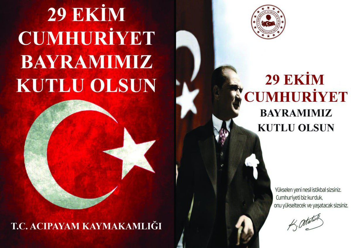 TC_acipayam_'s tweet photo. 29 Ekim Cumhuriyet Bayramı Kutlama Programı.
Tüm Halkımız Davetlidir.
@mstfgrbz https://t.co/T9fpLn0jmL