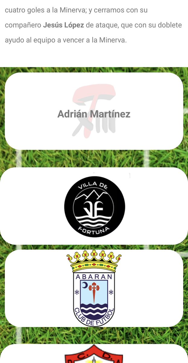 Enhorabuena a nuestro portero <a href="/AdrianMS196/">Adrián Mar†ínez ⚽ †</a>  por su aparición en el 11 ideal de la jornada .

Te deseamos muchas más apariciones porterazo 💪💪💪