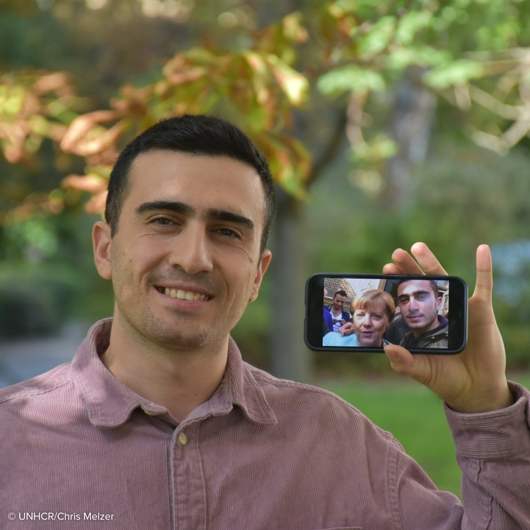 Refugee ➡️ Student and German citizen Meet Anas Modamani #ThenAndNow. He made the famous selfie with then Chancellor Dr. Angela Merkel after he fled the Syria crisis in 2015. He is now a student of Economical Communication and just became a German citizen.