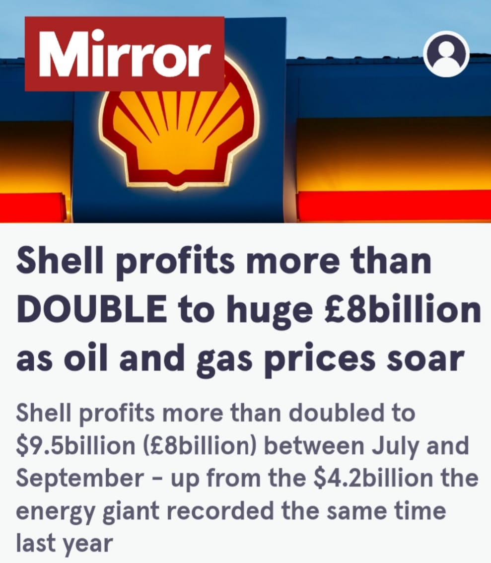 ▪️Millions in fuel poverty ▪️Million can't afford bills. 📈Shell profits rise £8 Billion We need a windfall tax.