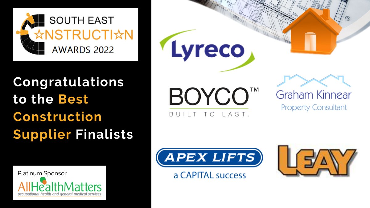 Congratulations to <a href="/ApexLifts/">Apex Lifts</a> <a href="/graham_kinnear/">Graham Kinnear</a> <a href="/Leaylimited/">Leay Limited</a> <a href="/LyrecoUK_IE/">Lyreco UK & Ireland</a> and BOYCO reaching the finals of the  #ConstructionExpoAwards.  Winner announced at South East Construction Expo Gala Dinner 23 November <a href="/LingfieldPark/">Lingfield Park</a>.  All welcome book bit.ly/3FgDK09