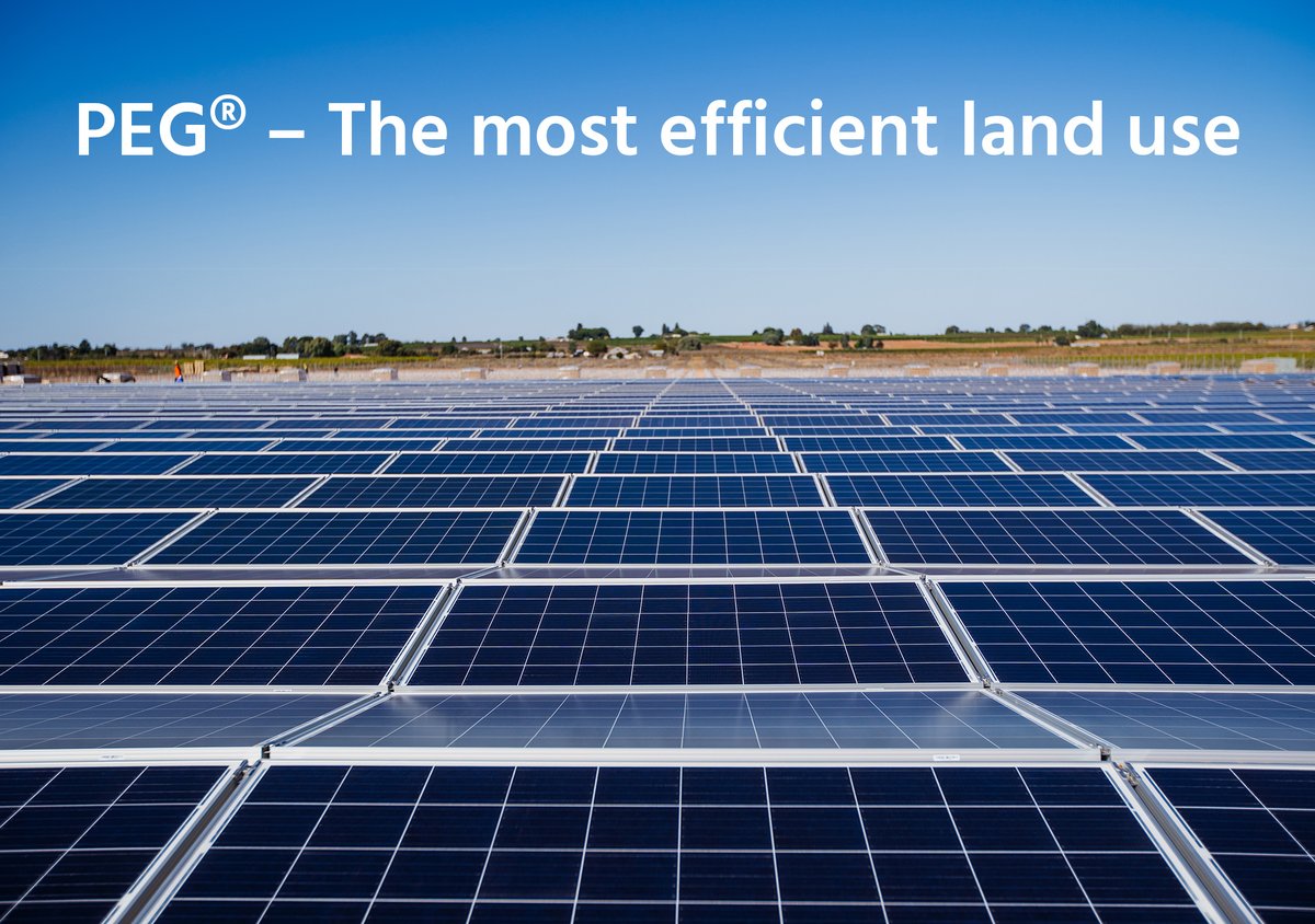 JurchenTech's tweet image. Increase Your Land Yield by 225%! The PEG® provides a patented simplified high-density ground mount solution. Read the comparison between conventional systems and PEG® here: lnkd.in/ejeq4ssD
Picture: @MeralliSolar  
#solar #solartracker #peg #renewables #solarracking