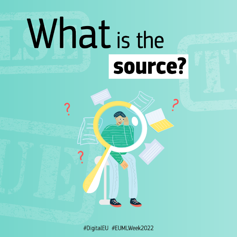 DigitalEU's tweet photo. Information is power & #MediaLiteracy can help us spot what's trustworthy and what's disinformation.
This #EUMLWeek2022, check out some tips on what to watch out for and remember to always make sure you #FactCheckIt 👇