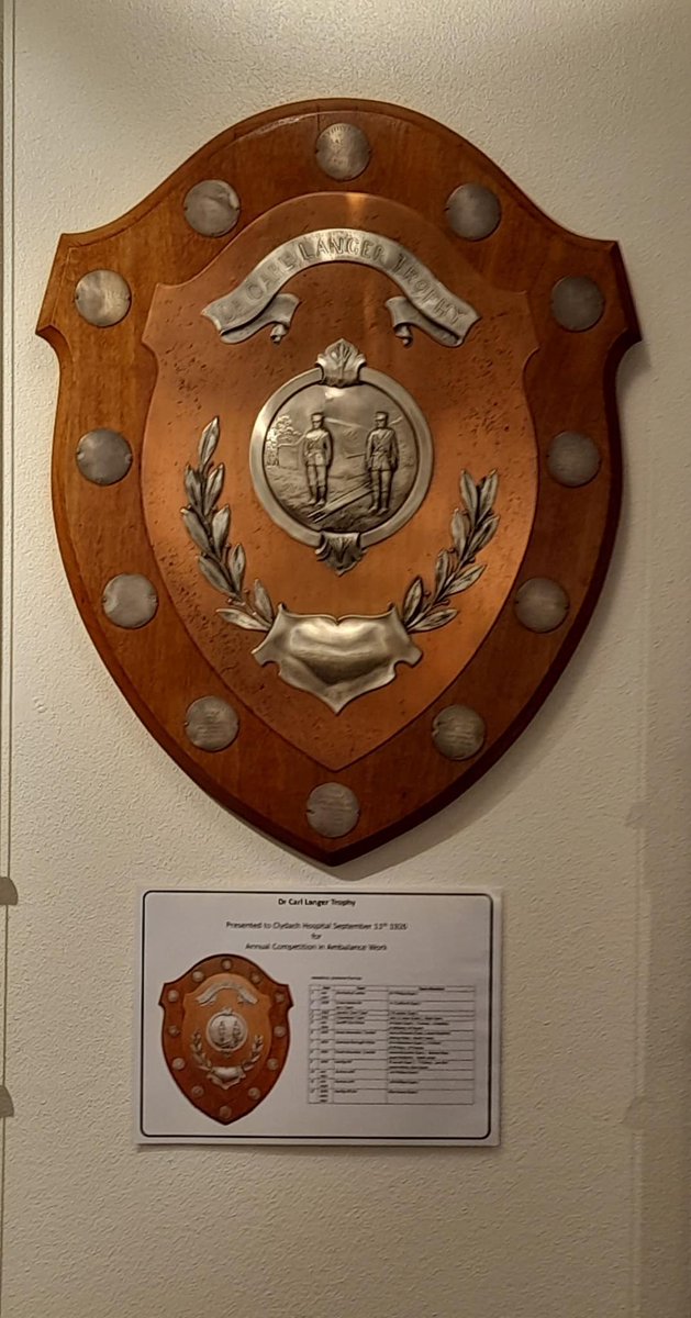The latest addition to our Hospital plaques display.  This trophy was given to the hospital by Dr Carl Langer in 1926.  It was to be competed for annually in a contest for "ambulance work"  
Thanks to Vale who have made a long term loan to the Heritage Centre.