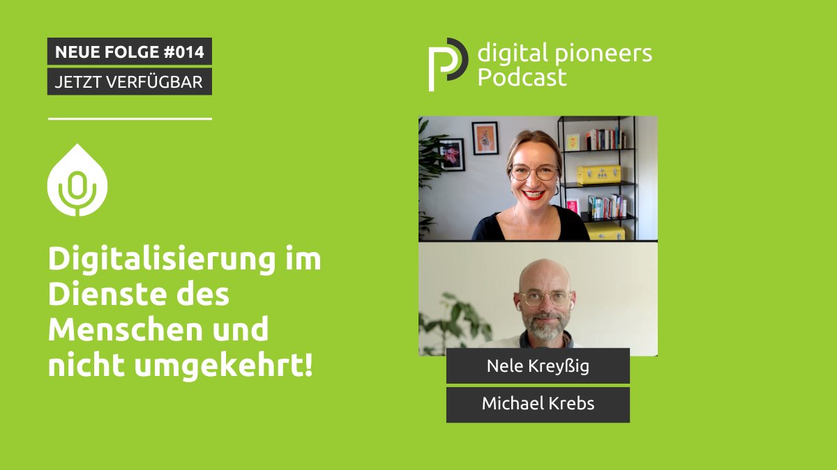 🎧 Eine neue Folge unseres digital pioneers #Podcast ist online! <a href="/nelekreyssig/">Nele Kreyßig</a>  und <a href="/krebsle78/">Michael Krebs</a> sprechen über eine #Digitalisierung im Dienste des #Menschen.
Jetzt reinhören! 👉 digital-pioneers.io/podcast/